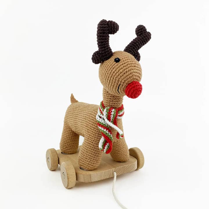 Wooden Toy with Rudolph - Pull Along for wholesale by Pebble