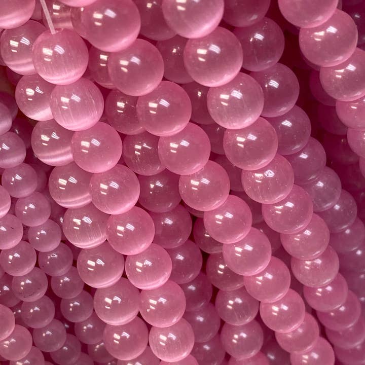 The Bead Bazaar - Vente Perle - Perles roses en gros, perles rose clair, perles rose pastel œil de chat, perles rondes rose pâle de 8 mm, perles en vrac pour la fabrication de bijoux, perles œil de chat en vrac4