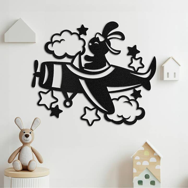 Bunny Rabbit Flying a Plane, metal wall sign for wholesale by Visual Creation Crafts