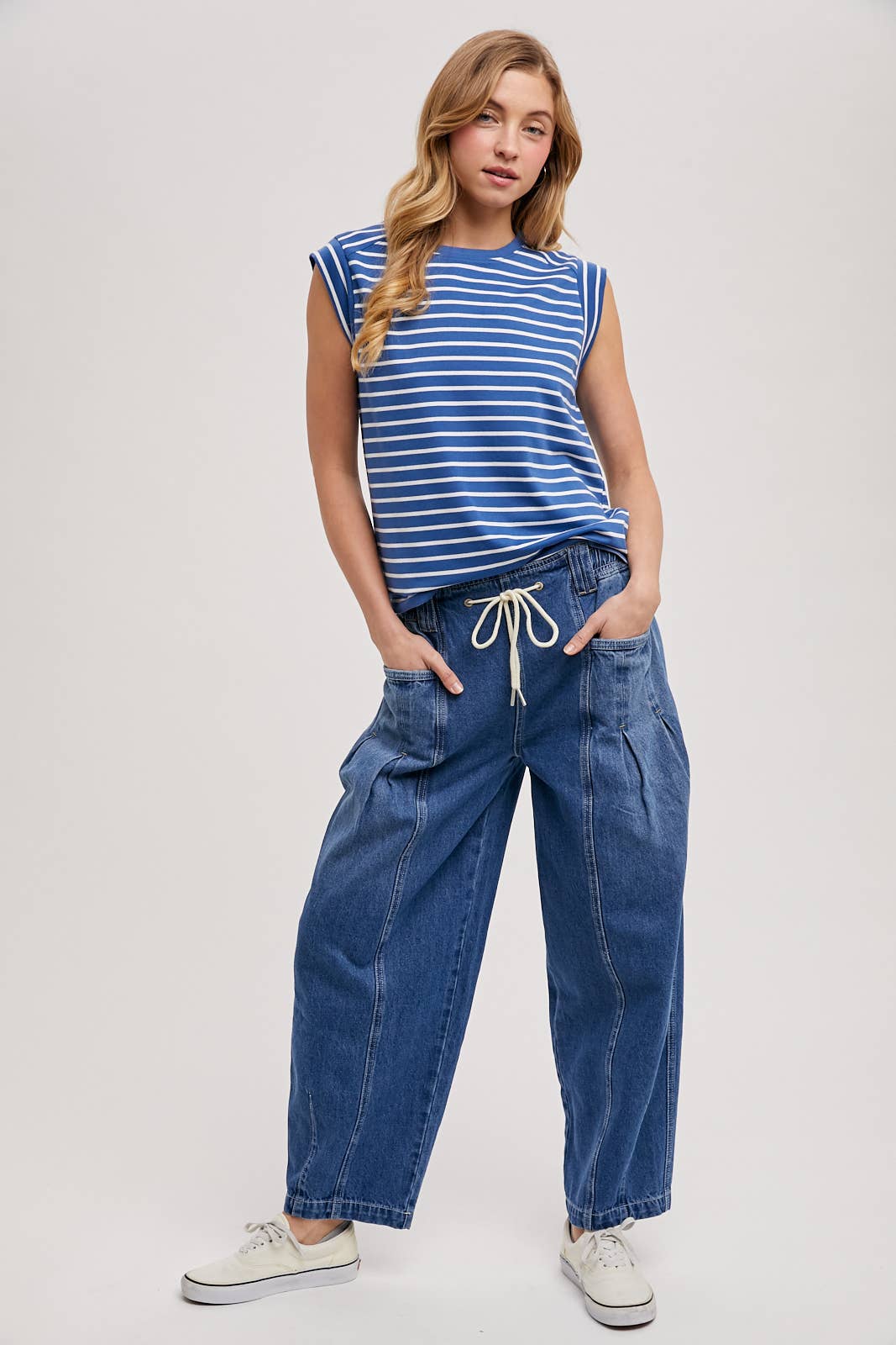 Bluivy - Wholesale Jeans - Women's - DENIM BARREL LOW-RISE CORDE DRAWSTRING PULL-ON JEANS18