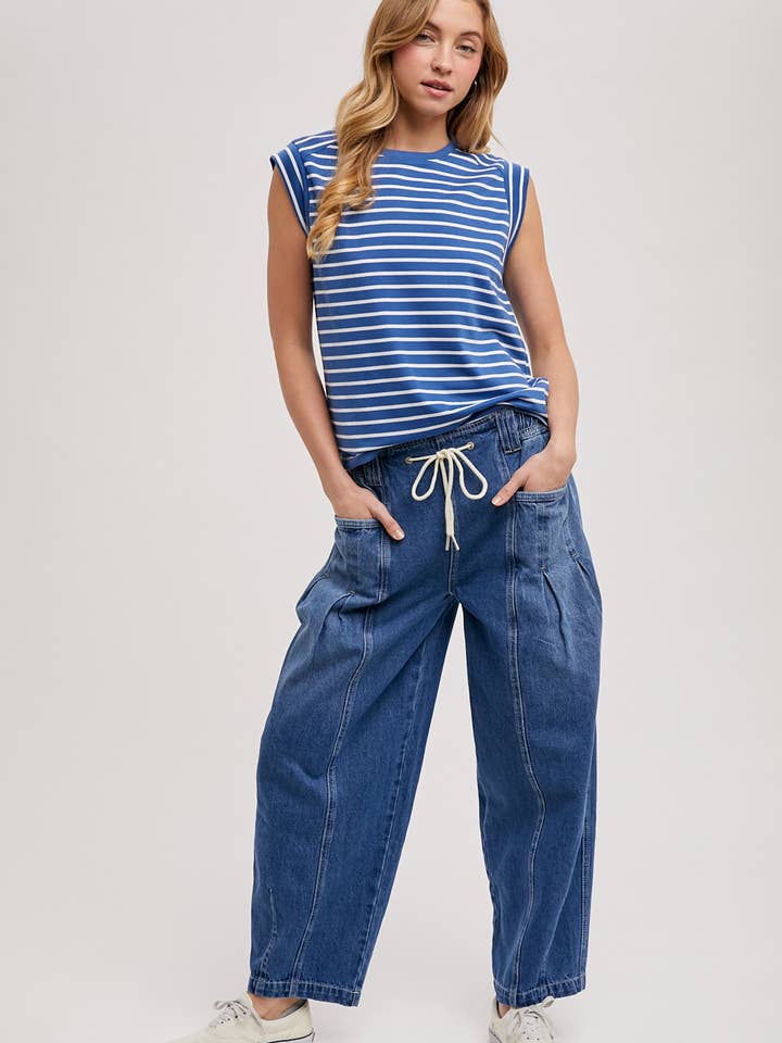 Bluivy - Wholesale Jeans - Women's - DENIM BARREL LOW-RISE CORDE DRAWSTRING PULL-ON JEANS18