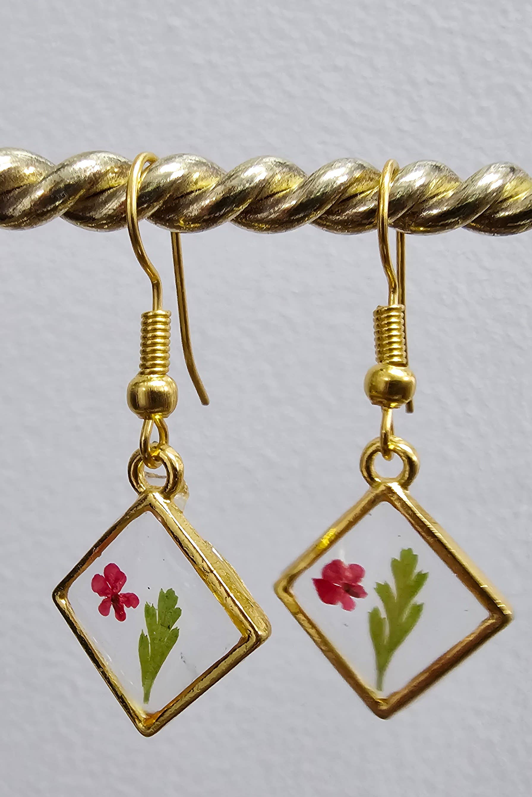 Survivors Alliance for Growth and Employment - Wholesale Dangle Earrings - Red Flower and Leaf Earrings (Diamond Gold)2