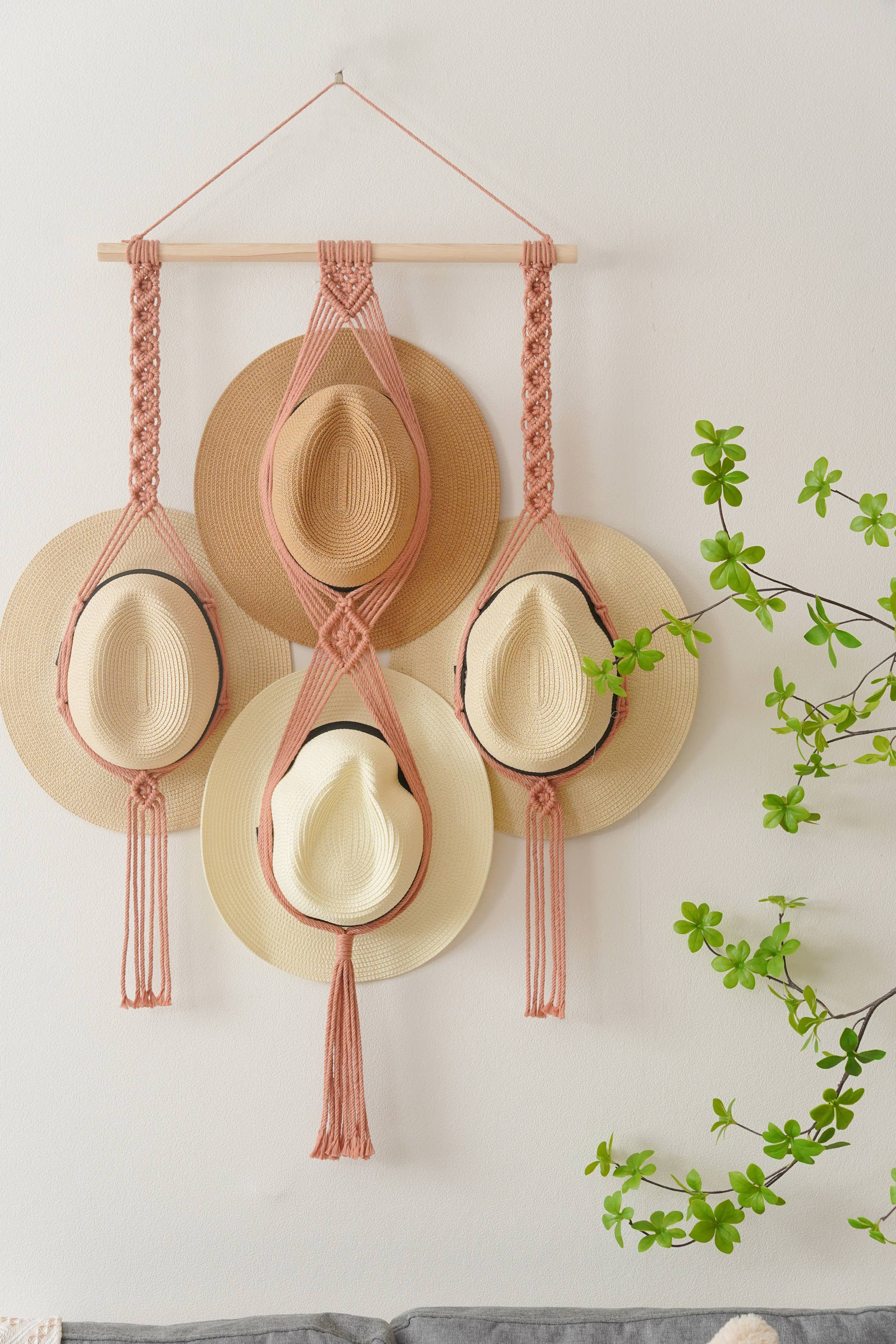 BeanDaikon - Vendita all'ingrosso Portacappelli - Espositore per cappelli in macramè, decorazione da parete, H1214