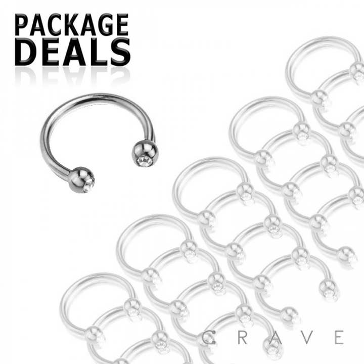 CRAVE BODY JEWELRY - Wholesale Nose Ring - 50 PCS 316L SURGICAL STEEL HORSESHOE WITH CLEAR GEM