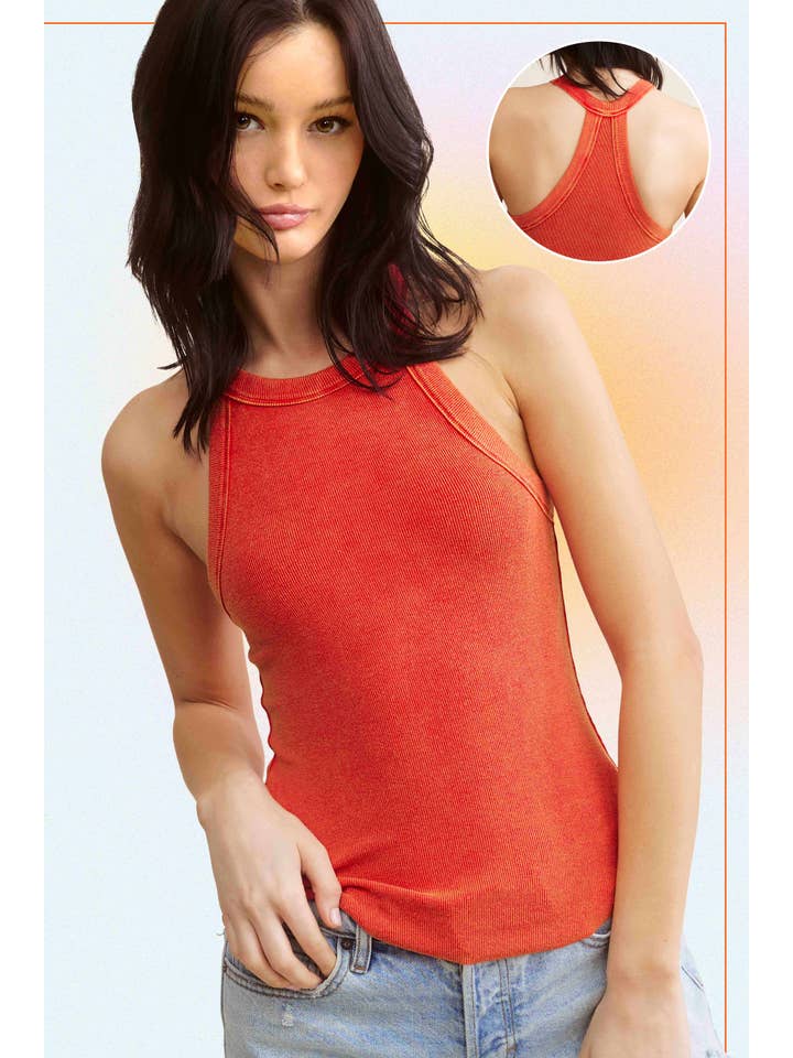 La Miel - Wholesale Tank Top - Women's - HCT7695-Mineral Washed Y Back Lightweight Stretchy Tank Top7