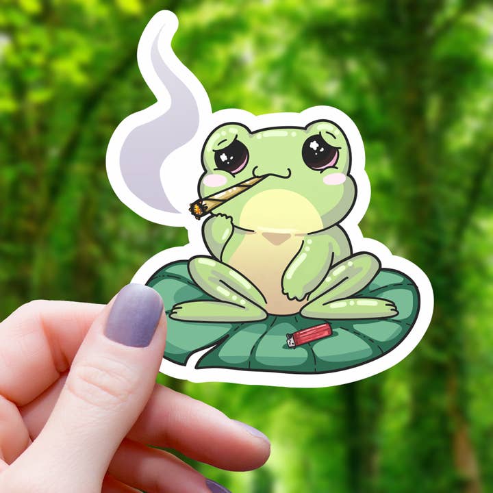 Frog on Lilypad Smoking a Joint Sticker - 3" for wholesale by Mimic Gaming Co