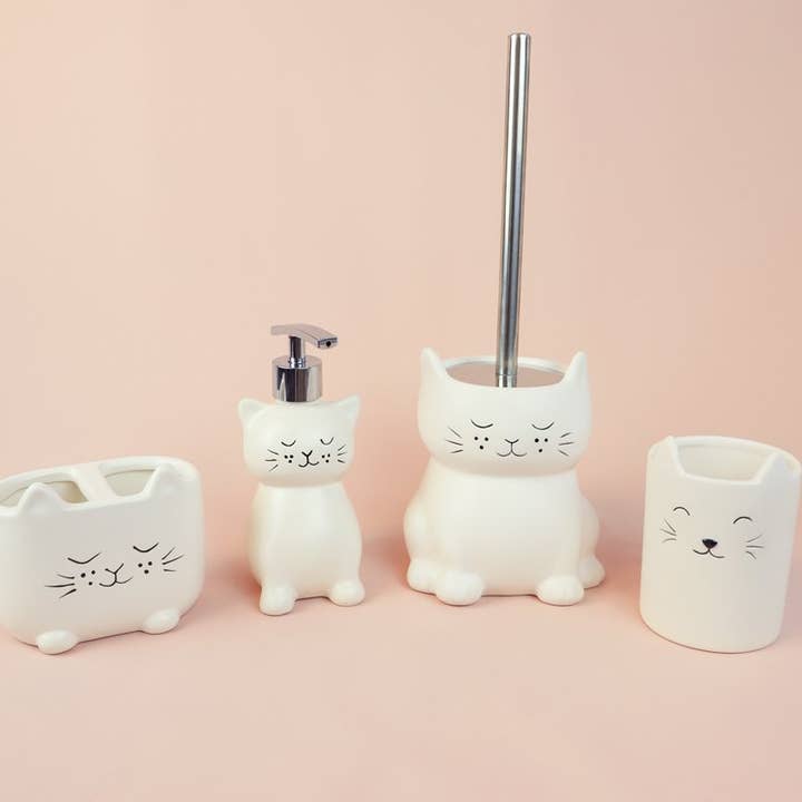 Isaac Jacobs International - Wholesale Toothbrush Holder - Isaac Jacobs Ceramic Cat Makeup Brush Holder and Organizer