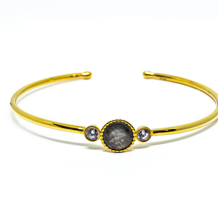Labradorite Sterling Silver Gold Bangle for wholesale by Quasar Gems USA