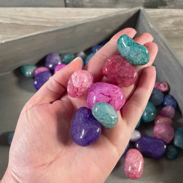 Assorted Color Crackle Quartz Tumbled Stones – 1 Kilo Bulk for wholesale by Keystone Crystals