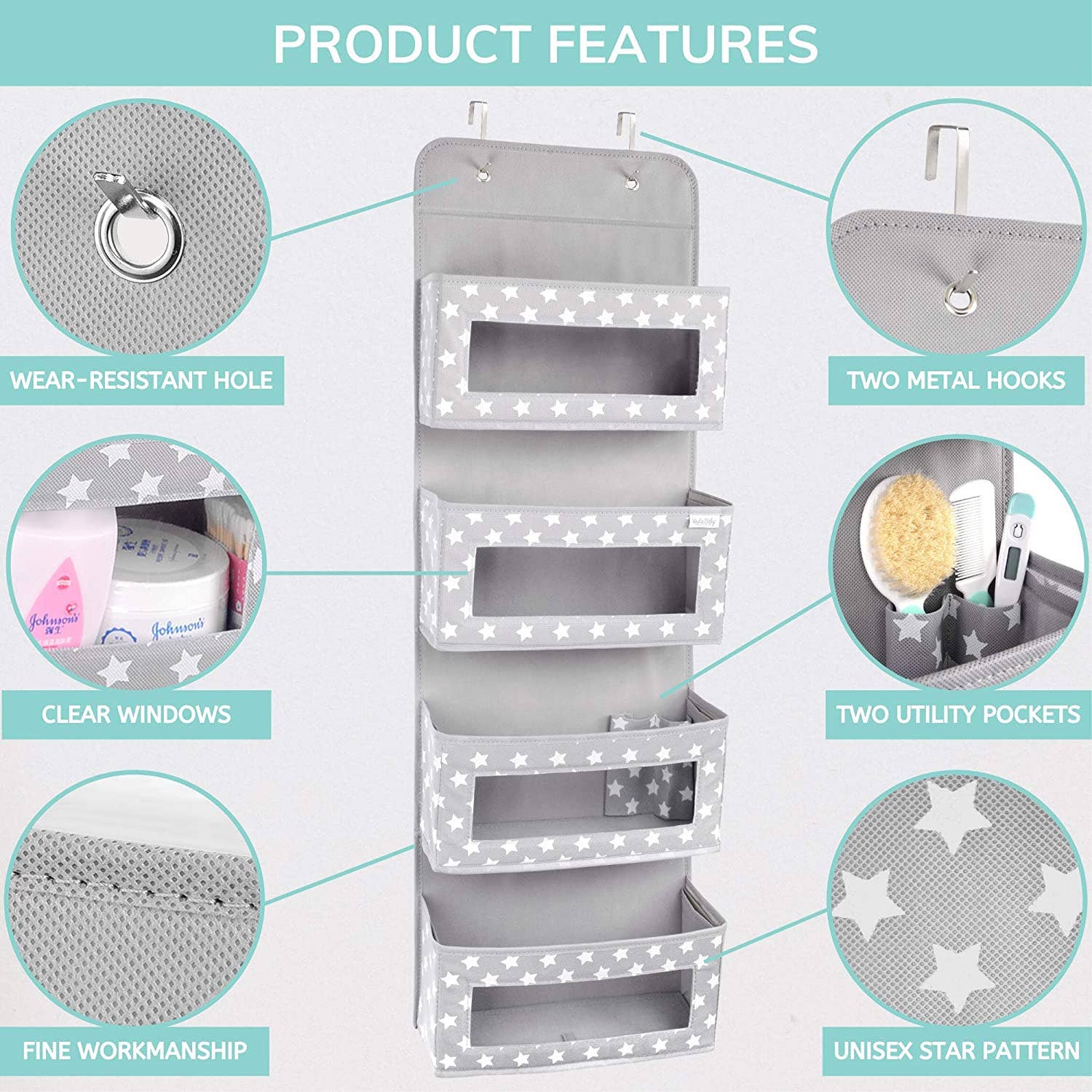 Vesta Baby - Wholesale Diaper Caddy - Baby - Baby Nursery Organizer Over the Door Hanging Storage - Grey1