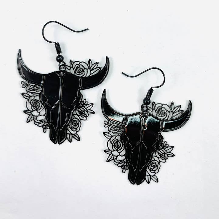 Filigree Bulls Head Drops | Country & Western Earrings for wholesale by Sunbaked Lizard Jewellery & Gifts