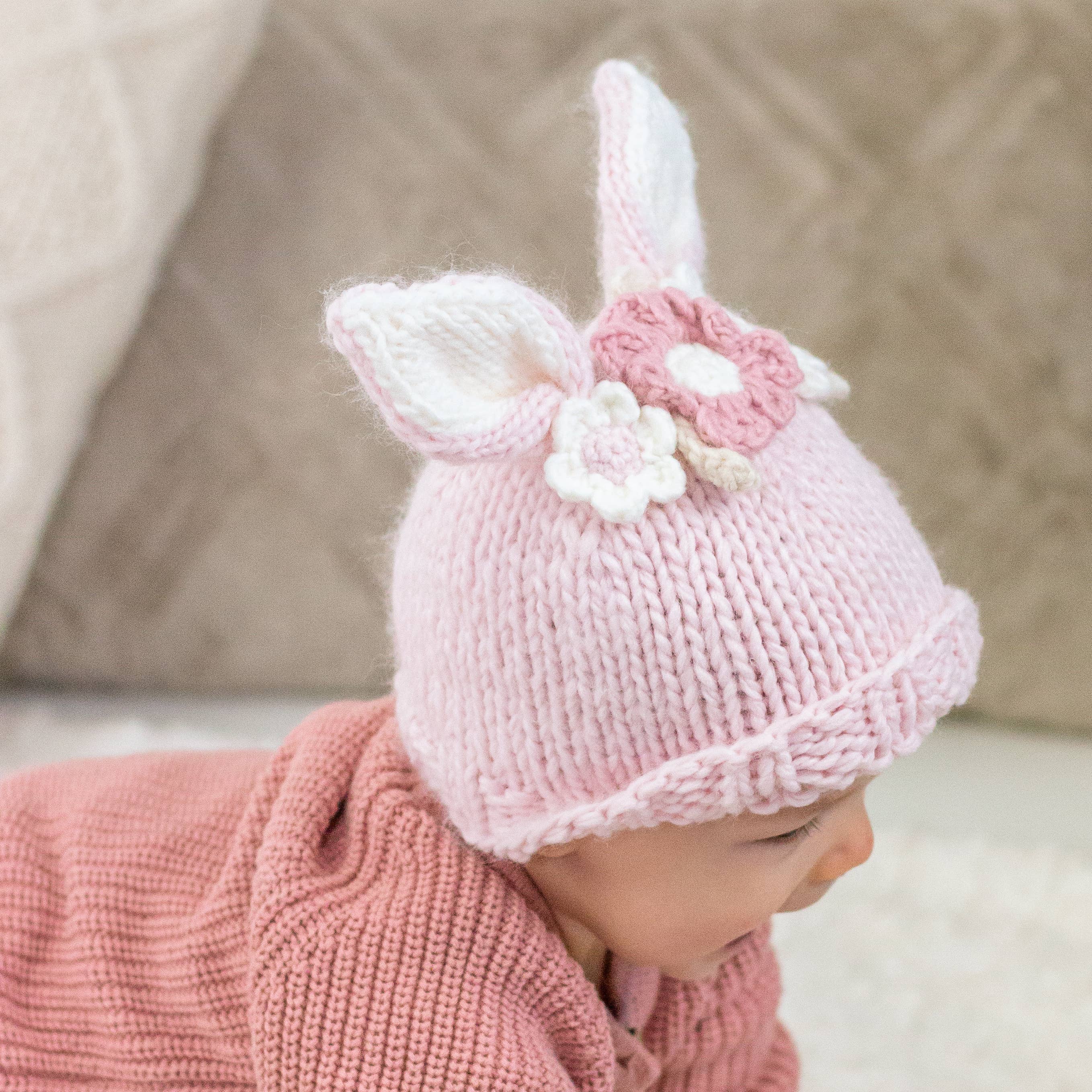 Huggalugs - Wholesale Beanie - Kids - Flower Bunny Beanie Blush Mono Beanie Baby & Kids4