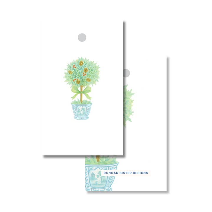 Chinoiserie Potted Tree Gift Tags – Set of 8, USA Made for wholesale by Duncan Sister Designs