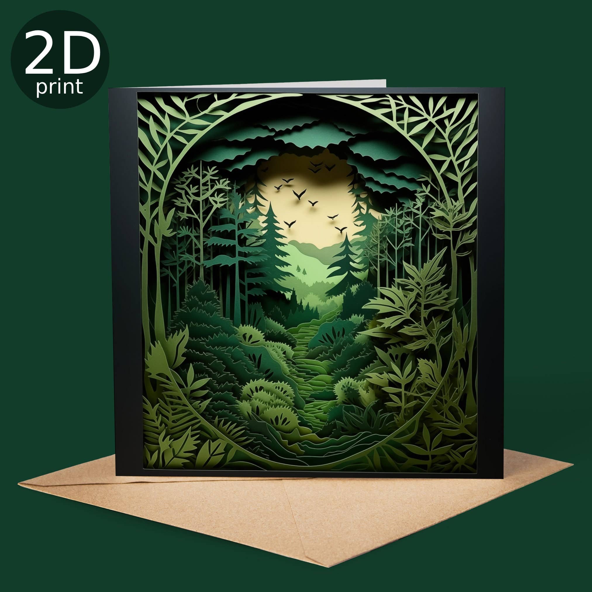 Good Post Day - Wholesale Everyday greeting card - Deep Forest Green Horizon 2D Printed Shadow Box Card