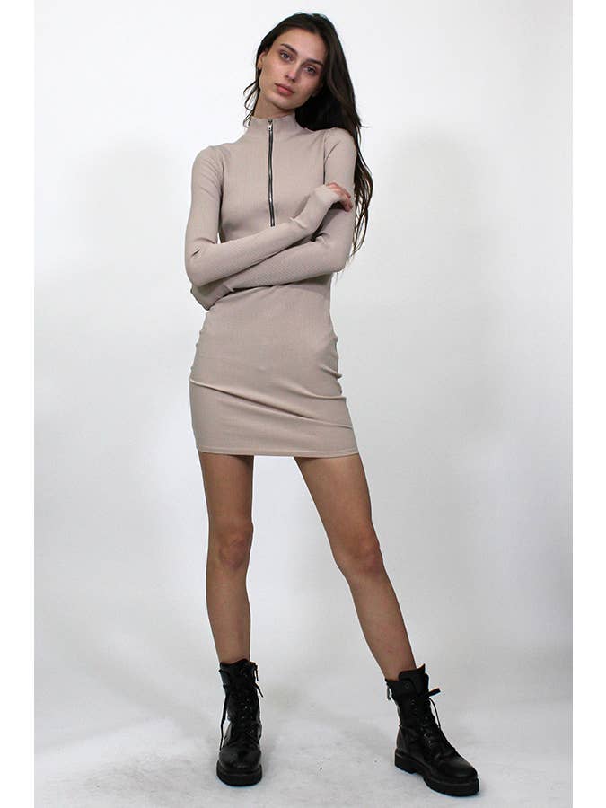Junie - Wholesale Dress - Women's - ZIP UP MOCK NECK LONG SLEEVE MINI DRESS MXD107220
