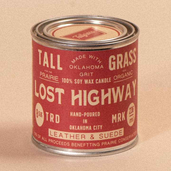 Lost Highway: candela in pelle+cera di soia scamosciata per la vendita all'ingrosso da parte di Tallgrass Supply Co