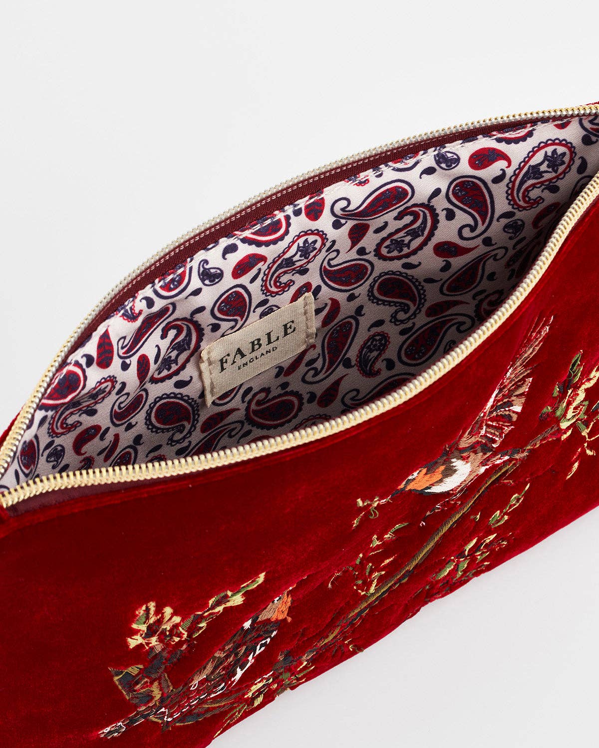 Fable England – wholesale Pouch – Women’s – Robin Love Embroidered Red Medium Pouch 6