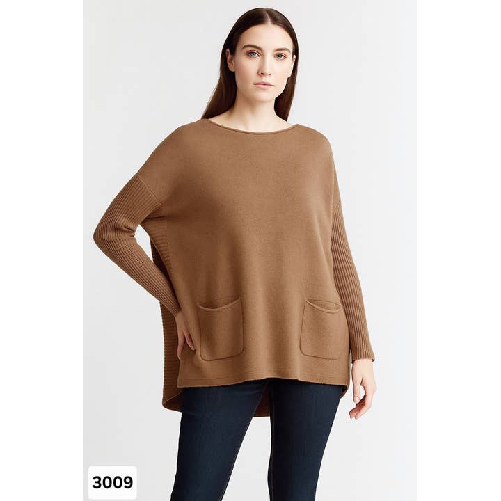 Cosy Rib sides oversized knit with rib sleeves-3009 for wholesale by Paradiso Couture