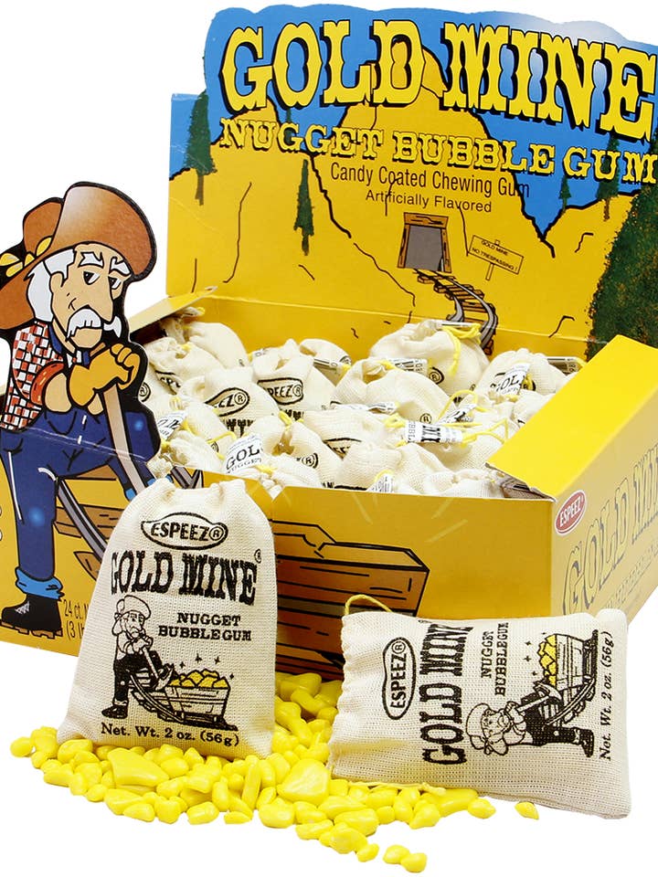 Gold Mine Gum – Nostalgic Bubble Gum in Drawstring Satchels for wholesale by Taste Of The Rockies