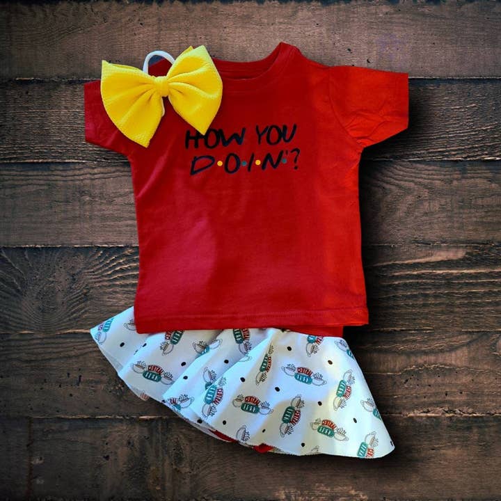 How You Doin', Friends Inspired Baby and Toddler Bummies | Headwrap Bows | Baby Bloomers | Toddler Skirt Matching Bow | Diaper Cover for wholesale by Lc baby