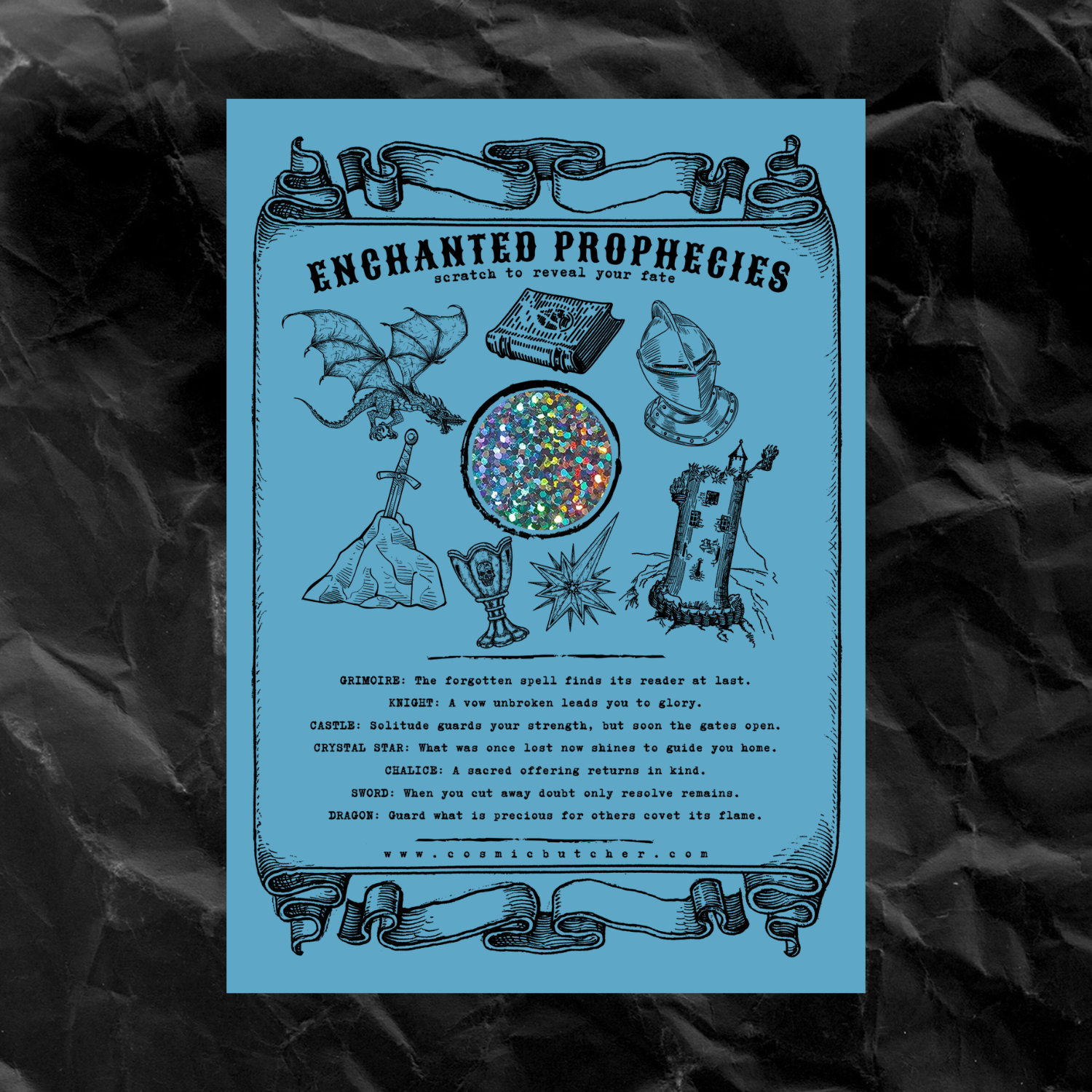 Cosmic Butcher - Wholesale Everyday Greeting Card - "ENCHANTED PROPHECIES" Scratch Off Fortune Fantasy Art Card1
