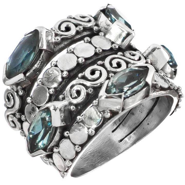 1" bred band marquise blå topas 925 sterling silverring för wholesale av FifiRose