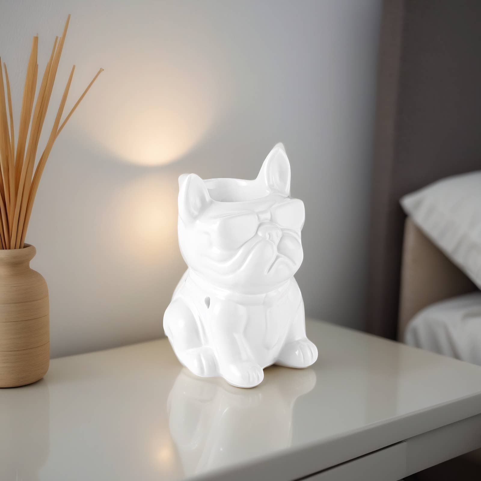 Zen'Arôme - Wholesale Tapered Candle/Candlestick - White Boubou French Bulldog Ceramic Incense Burner9