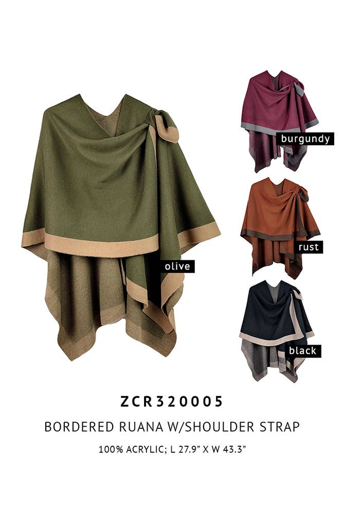 Hana - Venta al por mayor Poncho - Mujer - Ruana ribeteada con correa para el hombro4