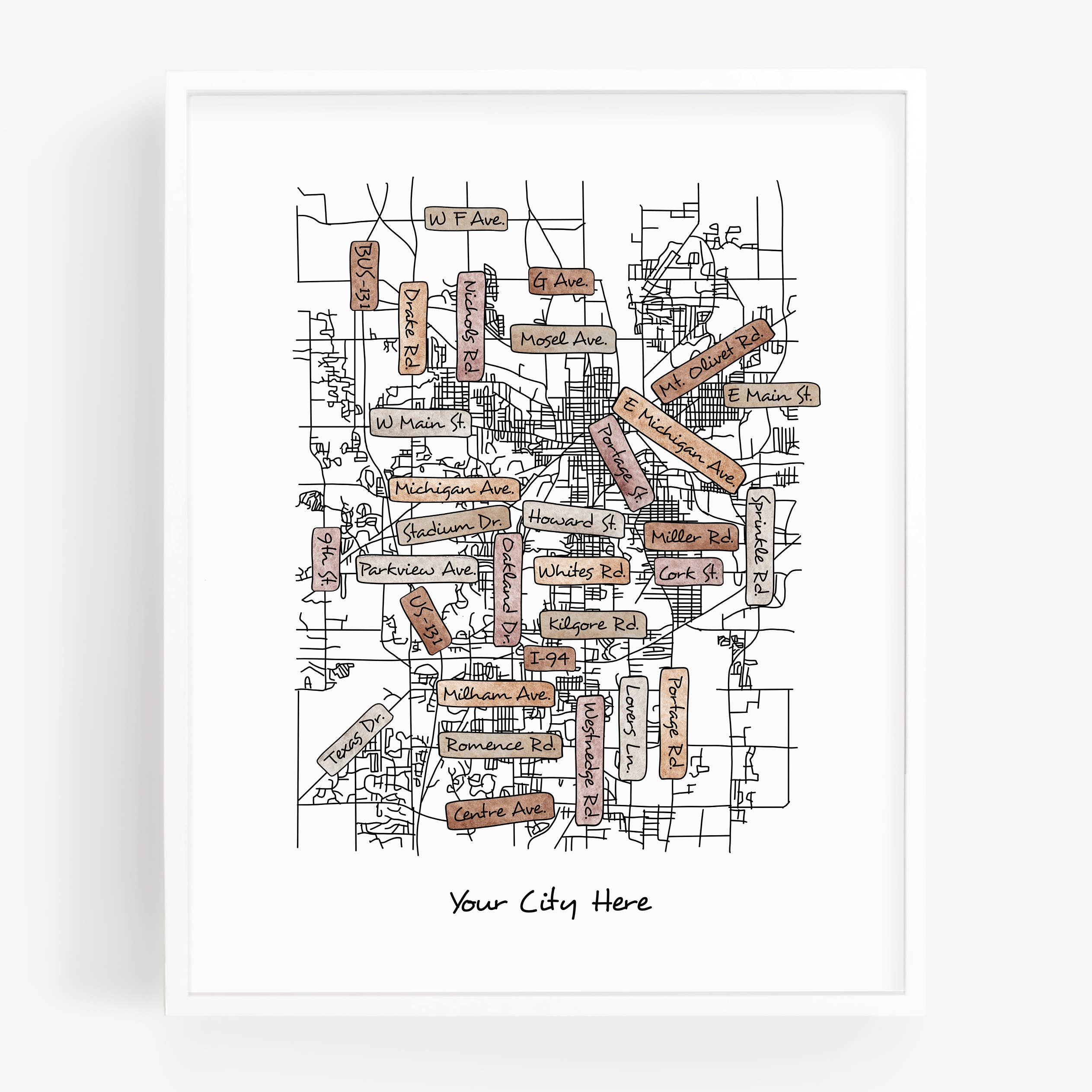 Sparks House Co. - Wholesale Art Print - Street Map Print - Street Names - Your City - Custom Order1