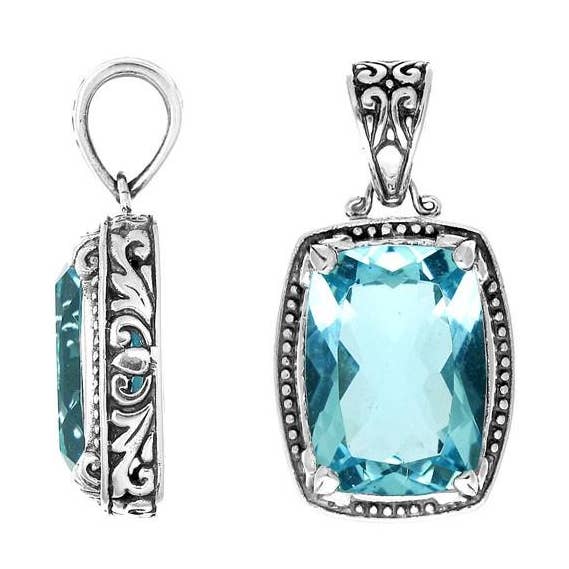 Pendentif rectangulaire en quartz topaze bleue facettée en argent sterling AP-6142-BT – Bijoux de Bali en gros pour la vente par Bali Designs