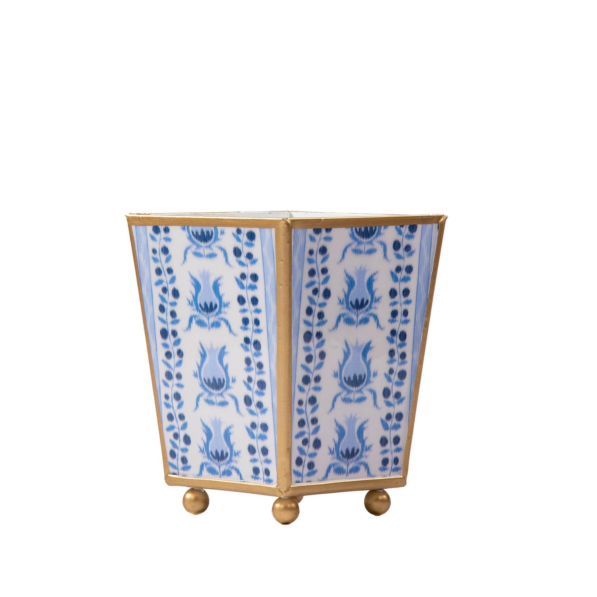 Blue Pomegranate Enameled Square Cachepot Planter for wholesale on Faire1