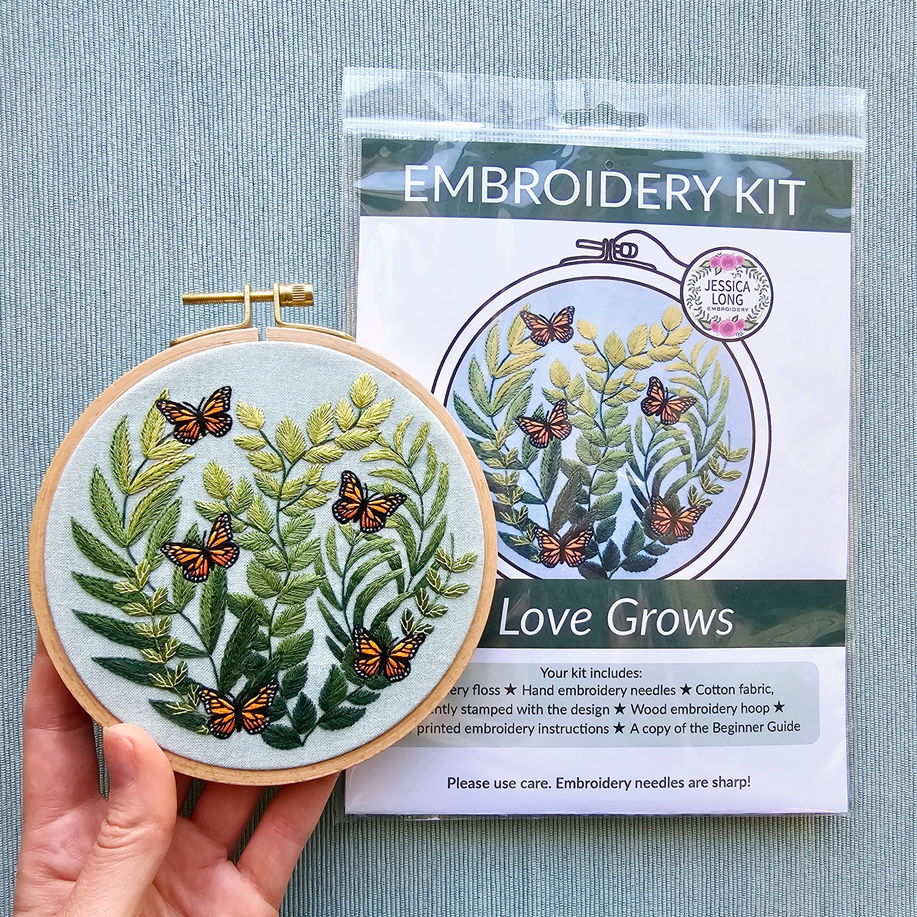 Jessica Long Embroidery - Wholesale Embroidery/Cross Stitch Supplies - "Love Grows" butterfly hand embroidery kit2