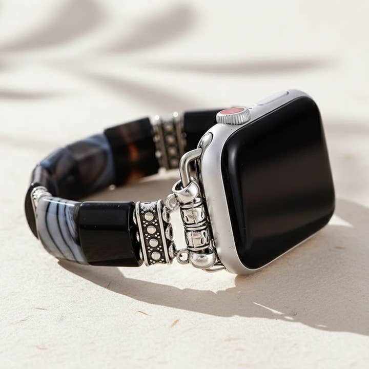 Bracelet Apple Watch Bohemian Noir Stretch pour la vente par Cape Diablo