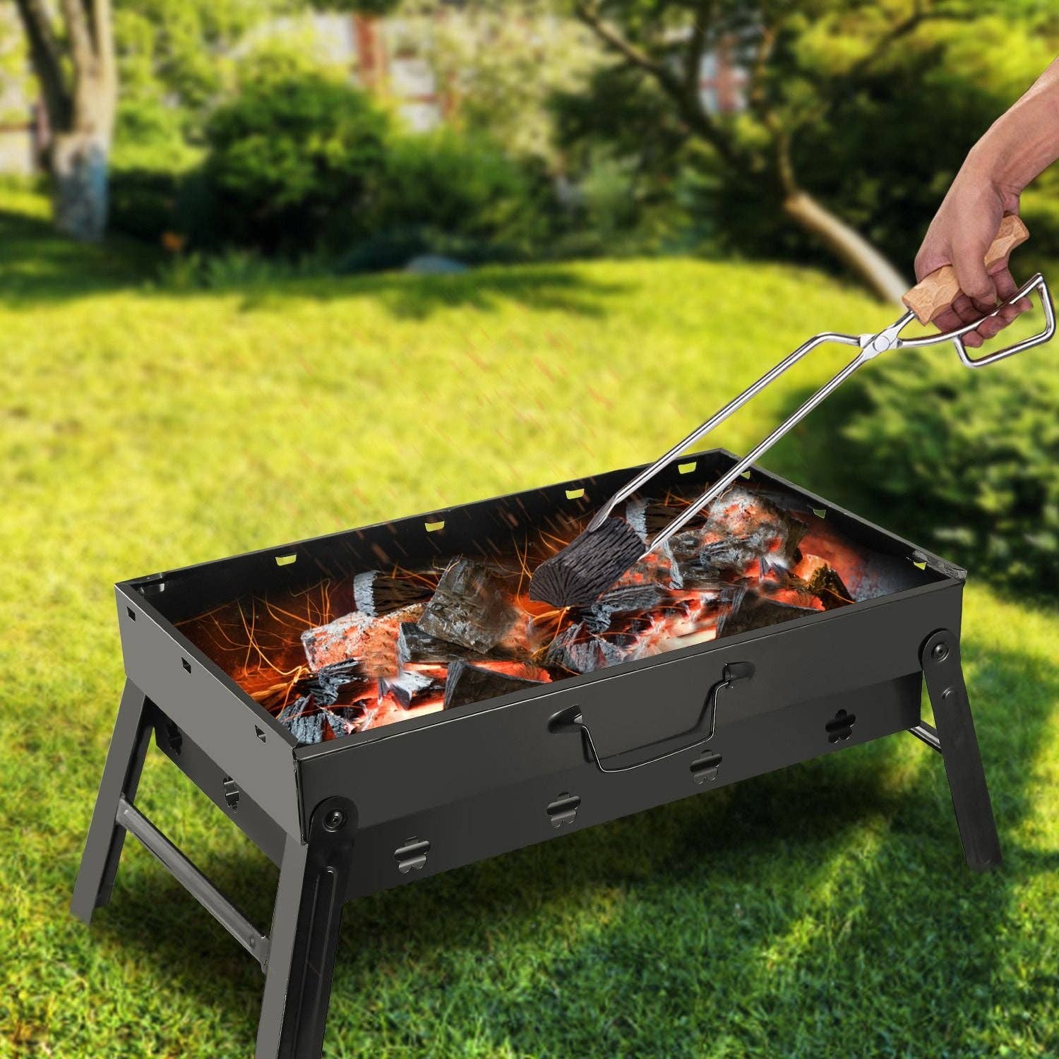 Black Portable BBQ Grill Foldable Charcoal Grill Lightweight Smoker Grill for Camping Picnics Garden Grilling for wholesale on Faire7