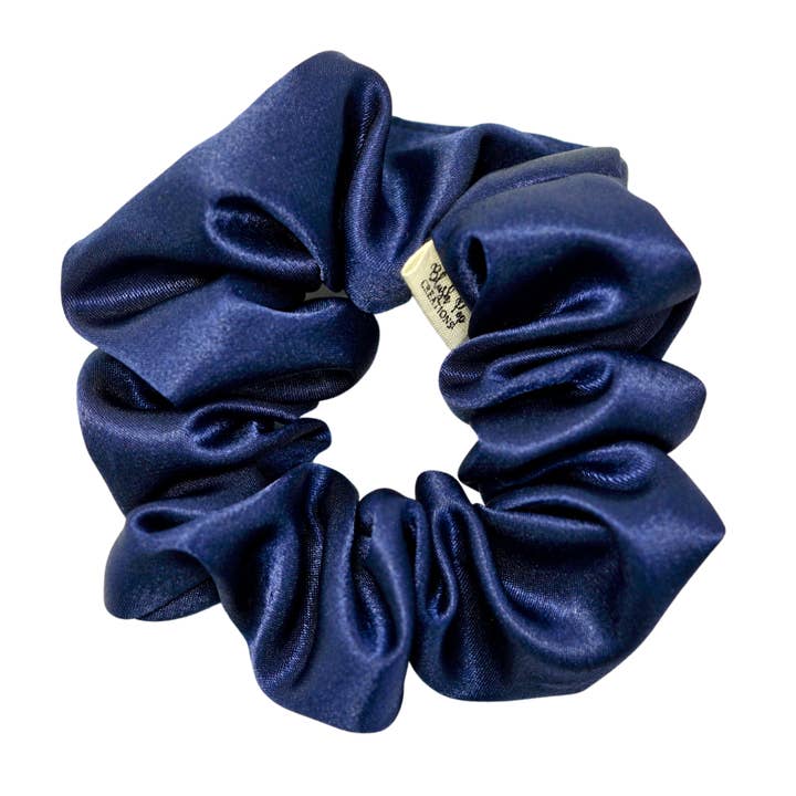 SOFT DENIM SATIN SCRUNCHIE HAIR TIE for wholesale by Blush Pop Creations