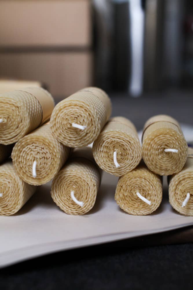 Bee native products - Wholesale Pillar candle - Beeswax rolled candle - 12cm tall1