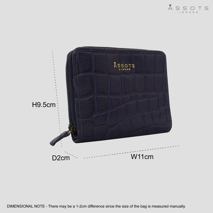 Assots London - Wholesale Wallet – Women's - 'JOLLY' Navy Vintage Croc Real Leather Designer Zip-Top Wa3