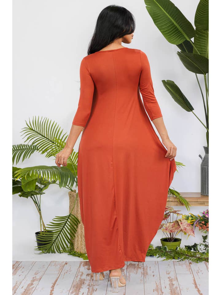 H&H Fashion Inc. - Wholesale Dress - Women's - HH645R-SOLID - 3/4 Sleeve Maxi Dress11