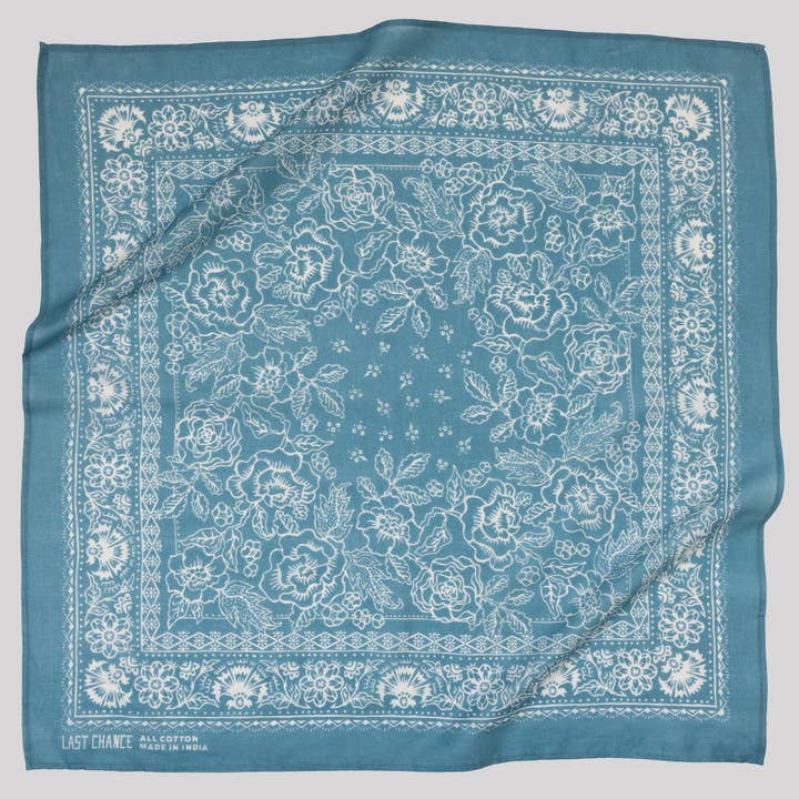 Last Chance Textiles - Wholesale Bandana - Women's - Cotton Rosey Bandana | Faded Blue