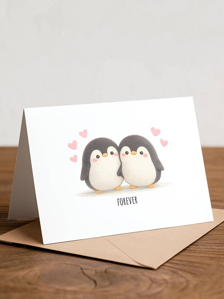Carte de vœux Pingouin : Amis pour toujours, Saint-Valentin pour la vente par Chewy Lemon Studio