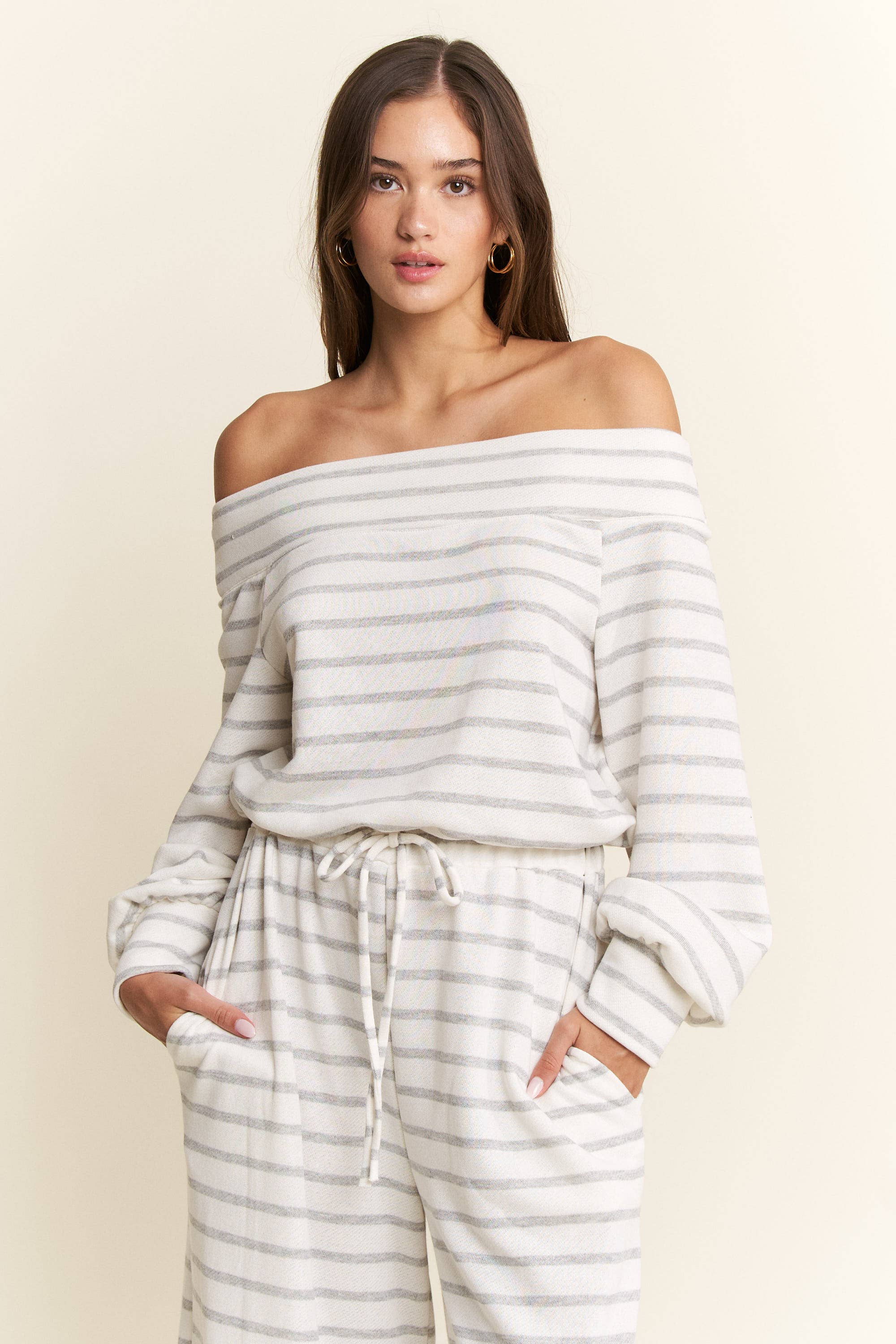 JADE BY JANE PLUS - Wholesale Jumpsuit - Women's - (PLUS SIZE) OFF-SHOULDER STRIPED TERRY JUMPSUIT9