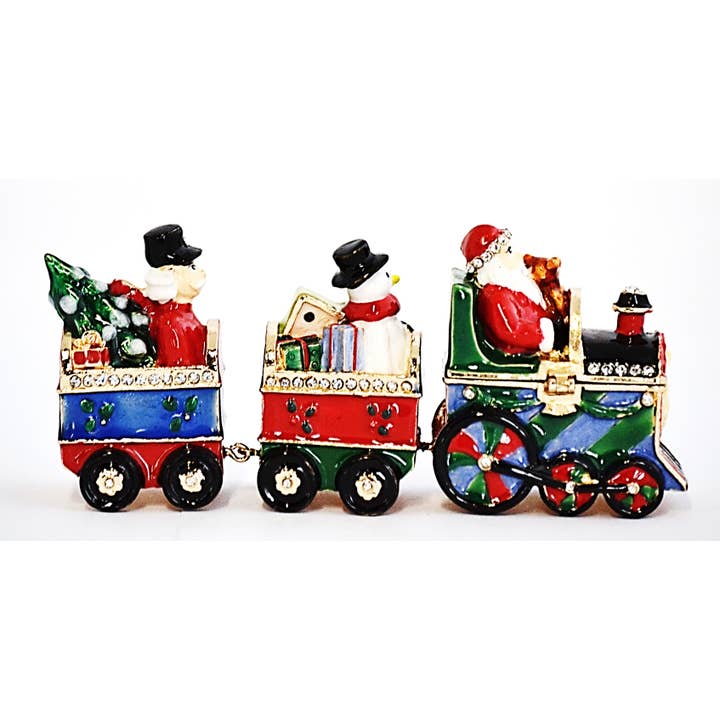 Holiday Train Set. Hand Crafted With Enamel & Swarovski for wholesale by Ciel Collectables