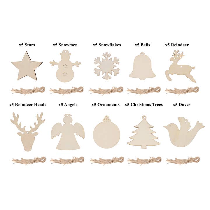 Mandala Crafts – wholesale Ornament set – 50 Sets Unfinished Wood Christmas Ornaments for Crafts1