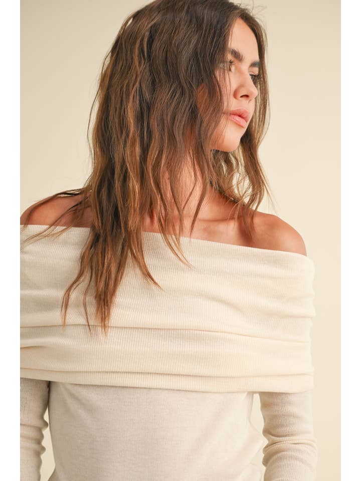 MIOU MUSE - Wholesale Knit Sweater - Women's - T3892 OFF SHOULDER SWEATER TOP