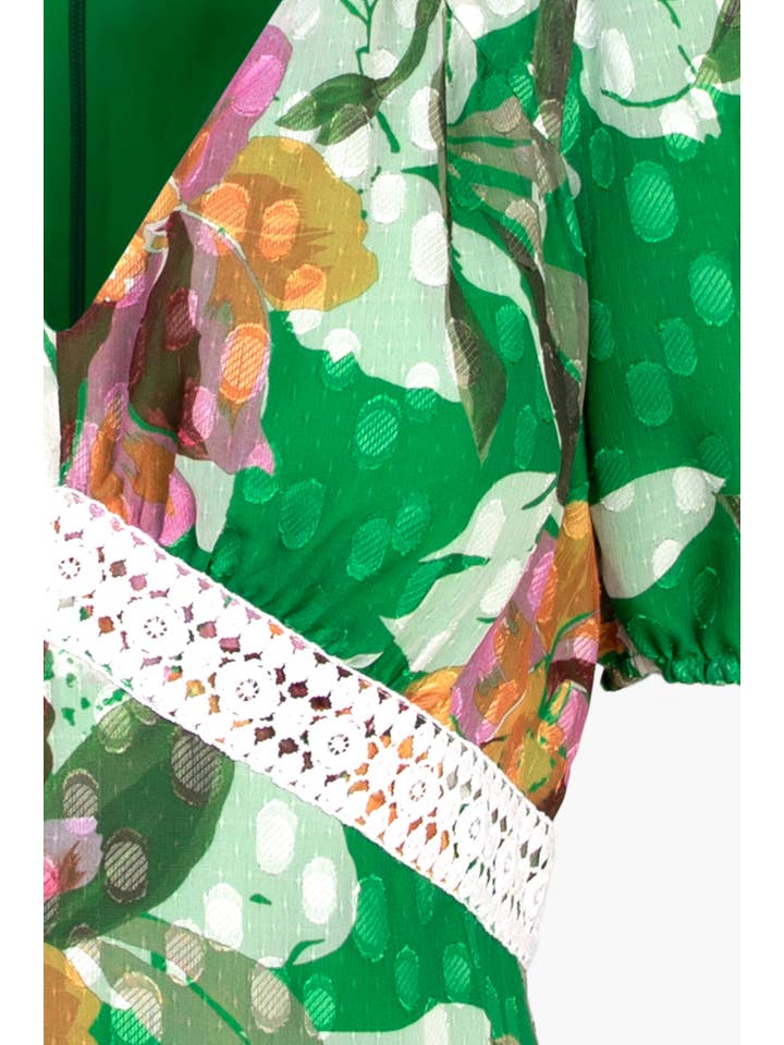 Kelly Green Vanessa Jacquard Printed Dress for wholesale on Faire