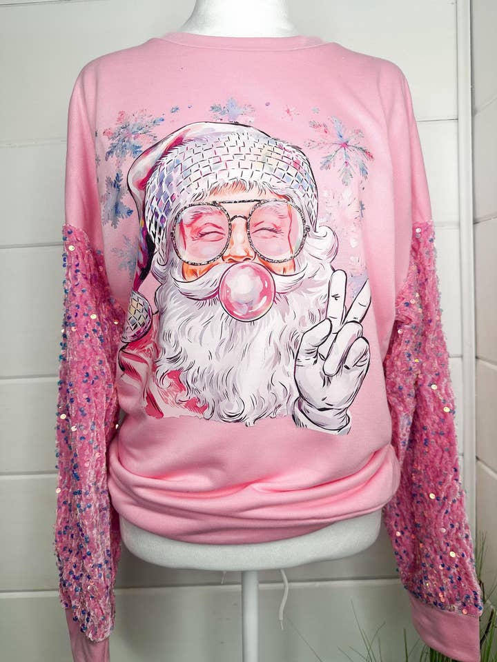 Disco Santa Sequin Sleeve Graphic Christmas Sweatshirt for wholesale by Teeseplease