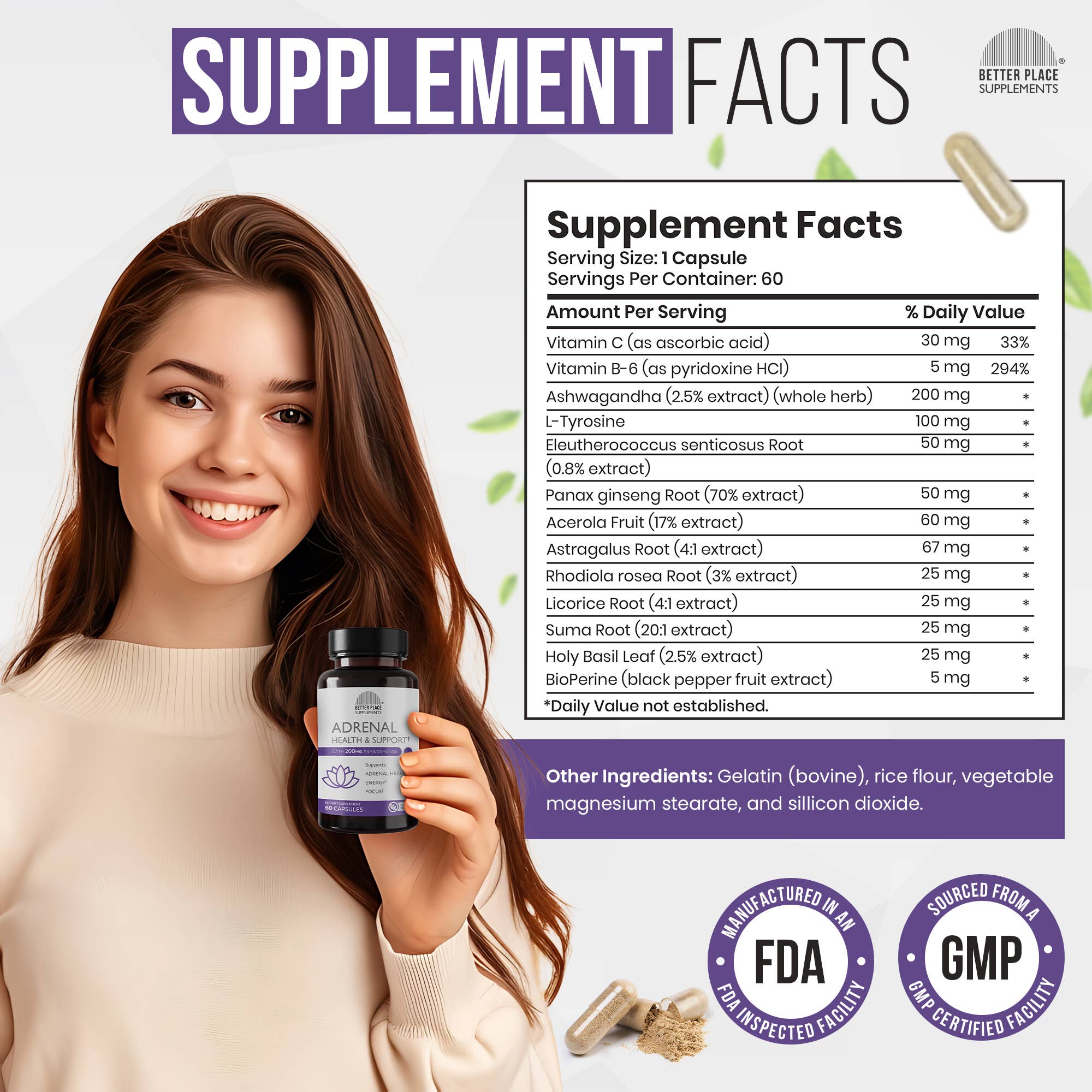 Better Place Brands - Wholesale Oral Supplement/Vitamin - Adrenal Health & Support – Ashwagandha + L-Tyrosine3