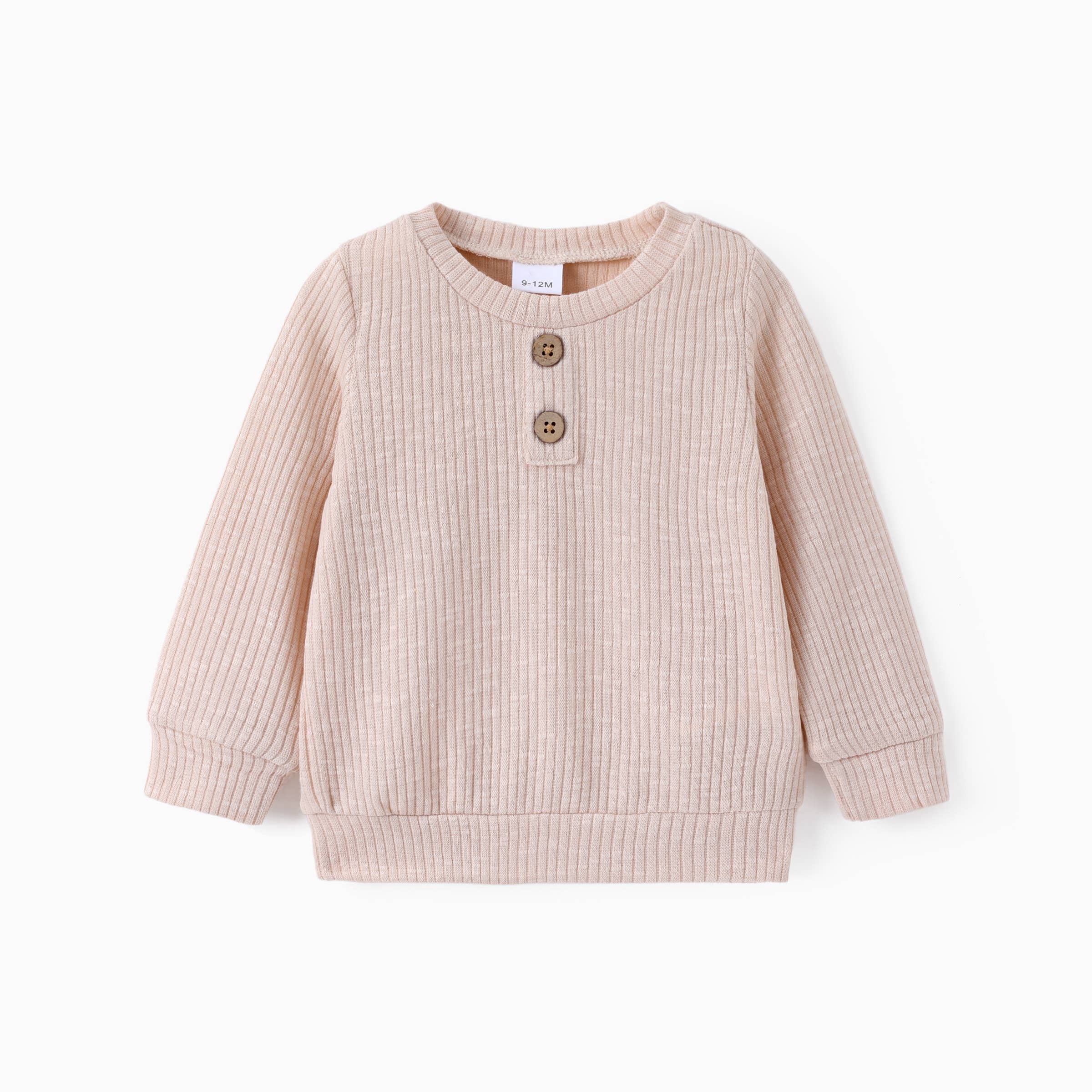 PatPat - Wholesale Knit Sweater - Baby - Baby Boy/Girl Button Solid Ribbed Knitted Long-sleeve Top0