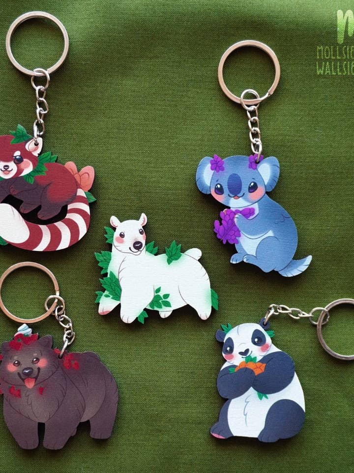 Simpatici portachiavi/spille/magneti • Portachiavi panda rosso, portachiavi koala, portachiavi orso polare, portachiavi orso marrone, portachiavi panda per la vendita all'ingrosso da parte di Mollsie Wallsie