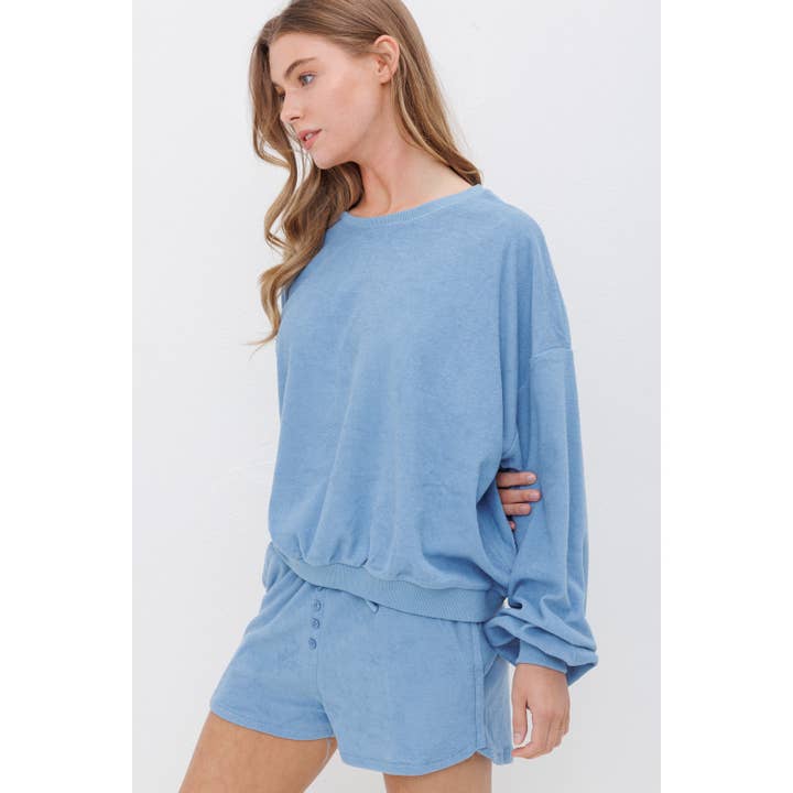 Sweet Generis - Wholesale Lounge Set - Women's - TOWEL FABRIC SWEATSHIRT AND SHORTS SET5